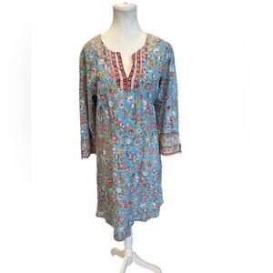 Anokhi Floral Blue Dress with Red Accents Size:L